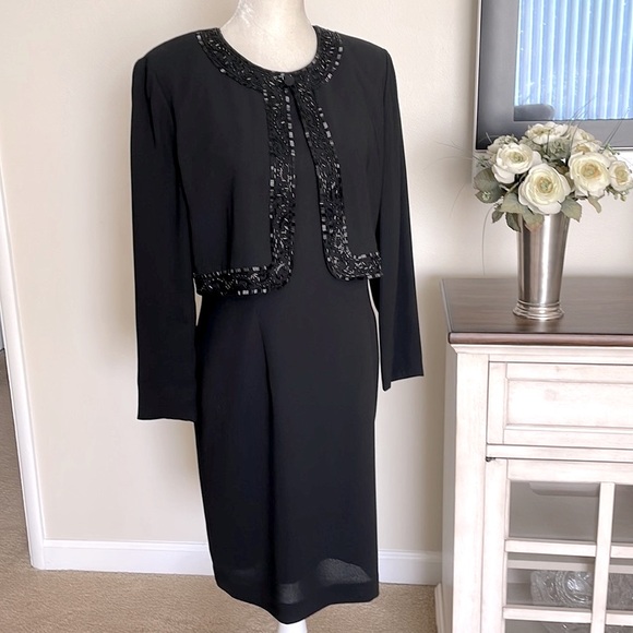 Marianna Black Beaded Front Dress. - Picture 3 of 16